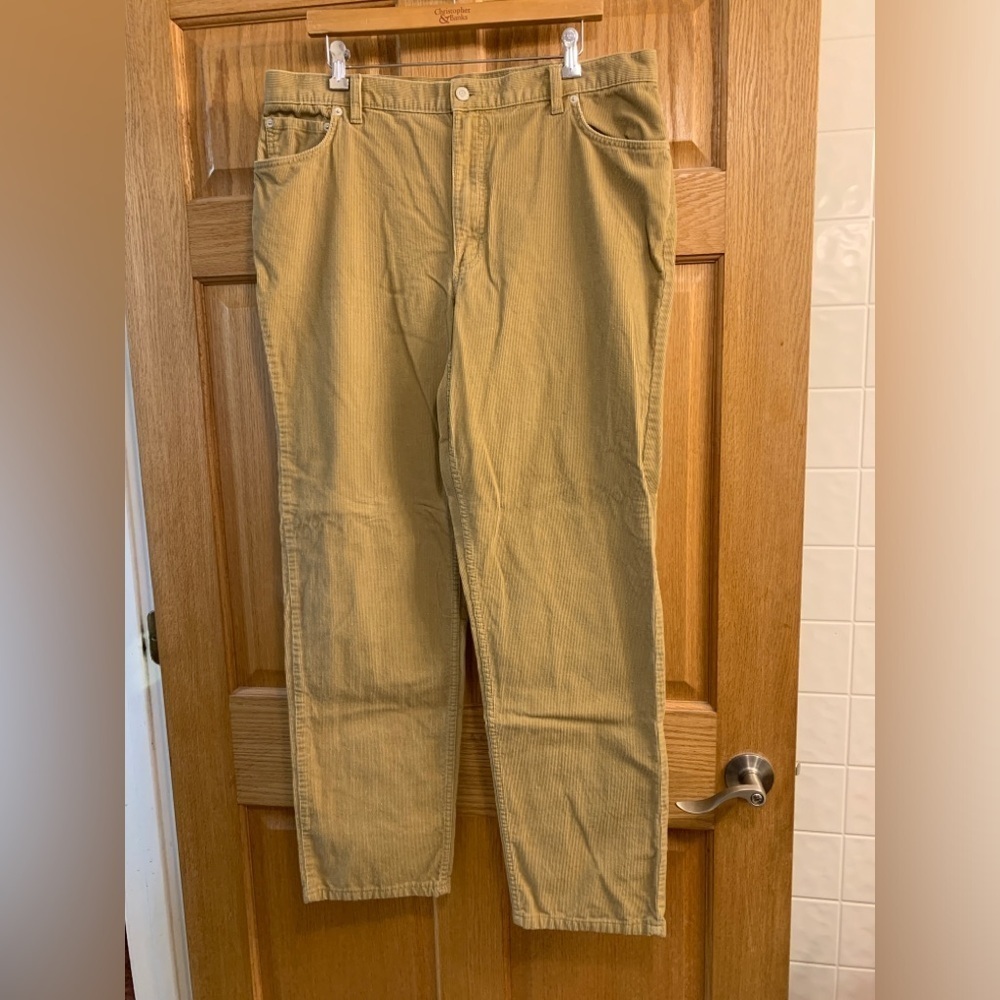 Lands' End Men Traditional Fit Tapered Leg Corduroy Pants 38x32 38 Long Beige